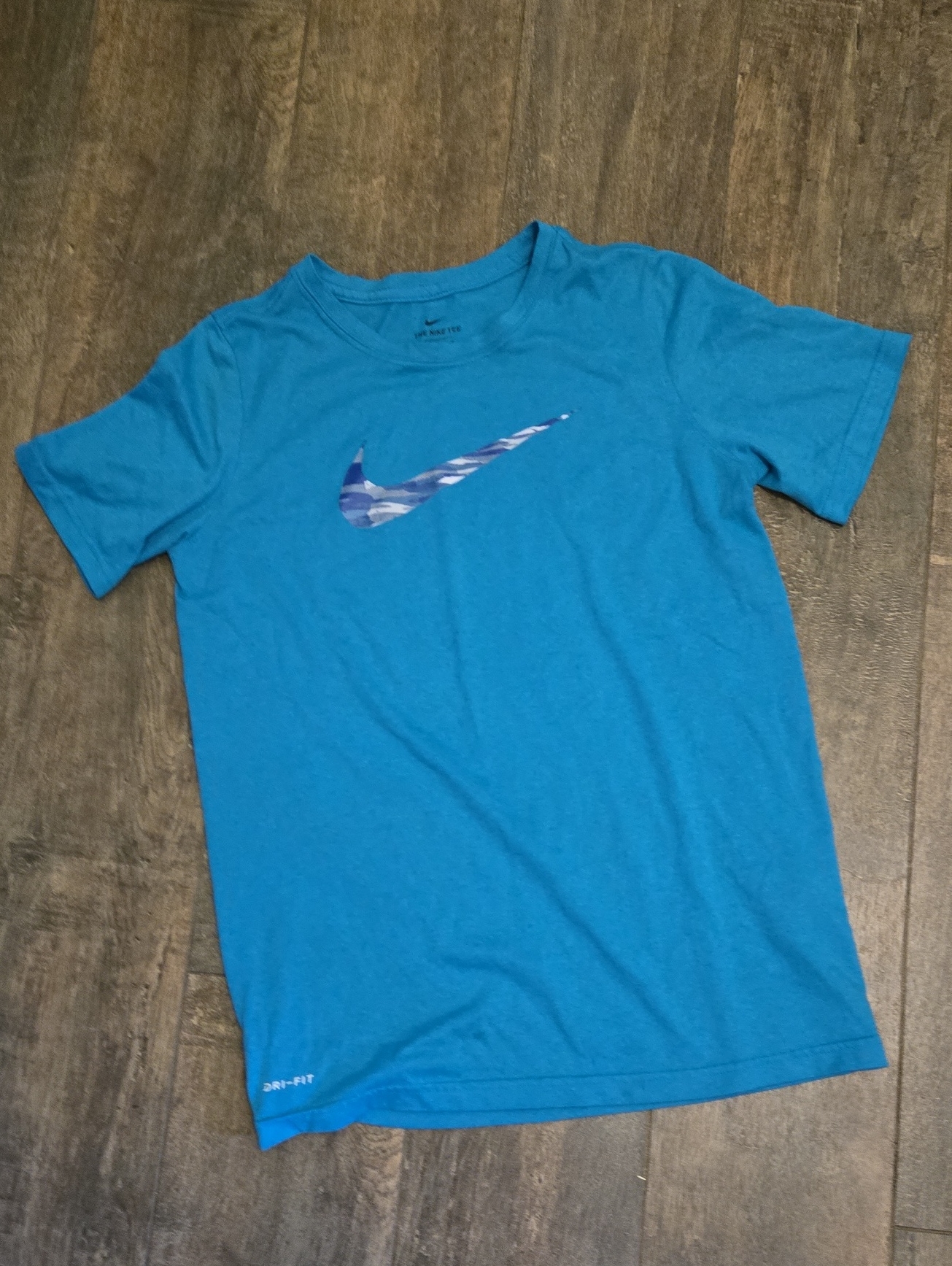 Nike Blue Dri-Fit Tee With Patterned Swoosh